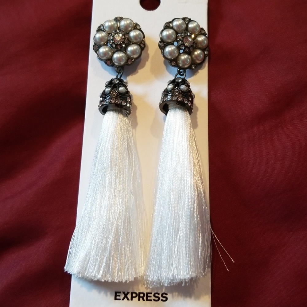 Bridal white long tassel earring